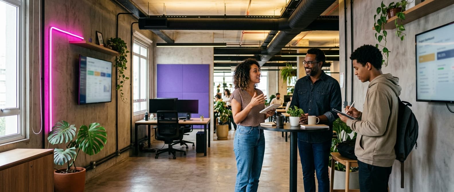Founder solo trabalhando em ambiente moderno